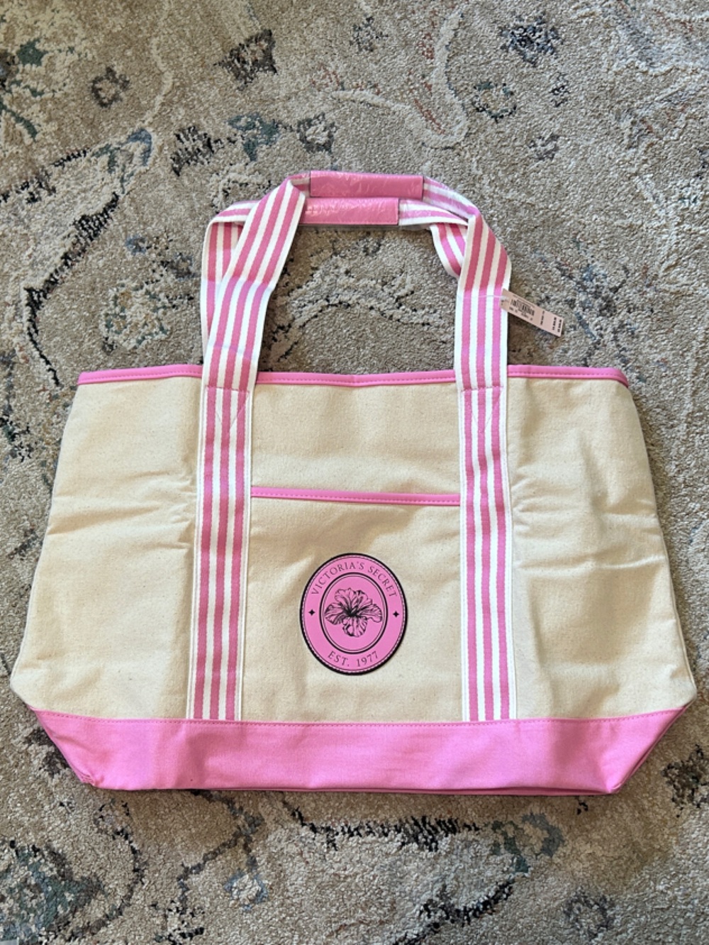 NWT Victoria's Secret Large Canvas Tote with zip closure and front pocket